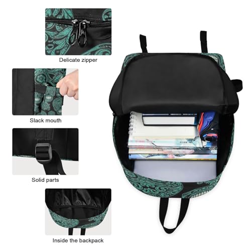Kids' Backpacks Waterproof Cooler Bags Insulated, Elementary School Backpacks, Funny Teal Skulls Black3