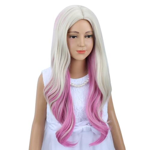 Image of Pink Mixed Brown Wig Long Pink Mixed Brown Middle Part Wig Long Wavy Curly Wigs Heat Resistant Synthetic Wigs for Daily Party Use