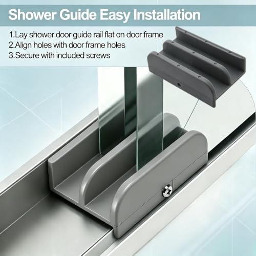 M6219 Sliding Shower Door Bottom Guide for Glass Up to 7/16 Inches Thick,3 in Length, 1/2 in Width Shower Sliding Door, with Screws Plastic Track (Gray, 2-Pack) - 2