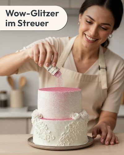 GoodBake Essbarer Glitzer Rosa 6g | zuckerfrei & geschmacksneutral | Glitzer für Getränke, Cocktails, Torten mit Lebensmittelfarbe Pulver | Made in DE | Edible Glitter | Glitzerpulver essbar