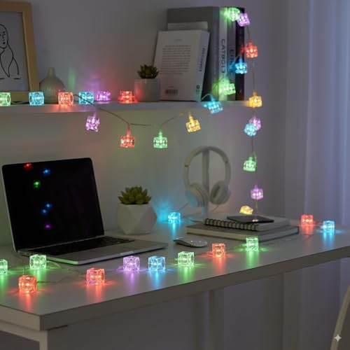 Image of One94Store 14 LED, 3 Meter Ice Cube String Lights - Multicolor Fairy Lights | AC Powered, Waterproof Decorative Lights for Home decore, Diwali & Festive Decore (Multicolor)