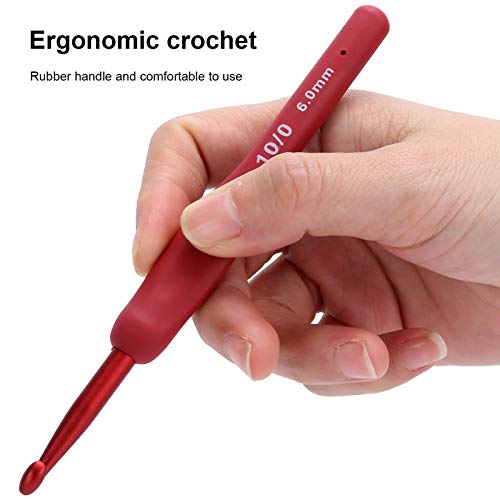 Ergonomic Crochet Hooks Set, 9 Sizes Silicone Soft Grip Handle Aluminum Knitting Needles Kit with Red Handle - Image 3
