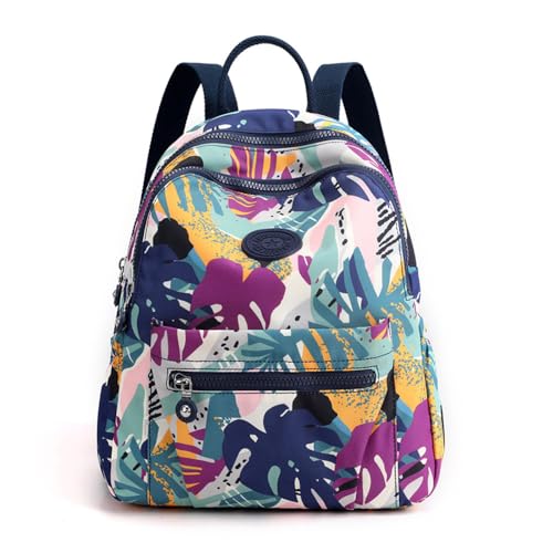 Tanweibago Mini Nylon Women Backpacks,11L Small Ladies backpacks Casual Lightweight Women Shopping Travel Daypack (A-Leaves Blue)
