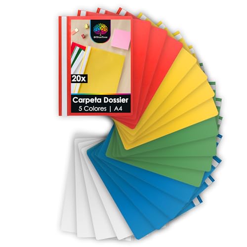 OfficeTree 20x Carpeta Dossier A4 – 5 Colores – Fastener Plastico PP para Colegio, Universidad y Oficina - Carpetas Dosier Escolares - Carpetas Plastico A4 - Archivadores Carpeta Fastener