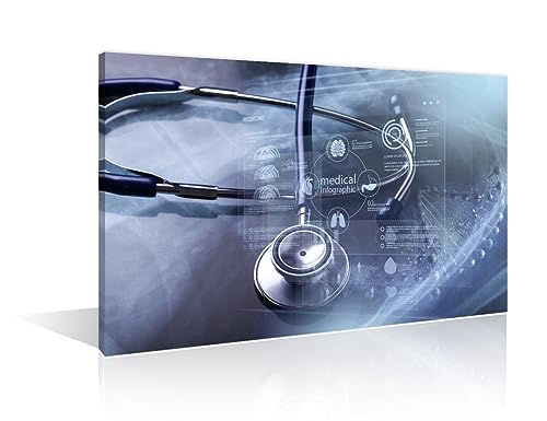 Image of 1 Panels Stethoscope and Medical Framed Wall Art Modern Medicine Cardiology Concept Posters & Prints Wall Art for Living Room Giclee Wooden Framed Gallery-Wrapped Ready to Hang (12 inch Wx18 H)