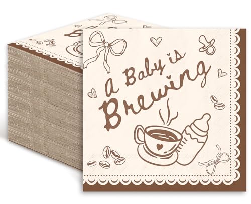 FYSUIMU 50 Pcs a Baby is Brewing Baby Shower Cocktail Napkin 3 Ply Disposable Paper Napkin Coffee Baby Shower Drink Beverage Napkins for Gender Reveal Party Supplies