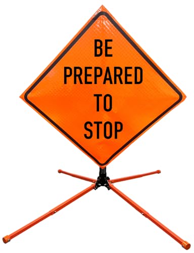 OrangeGear 36 inch Be Prepared to Stop Roll-Up Sign with Steel Spring Stand Kit
