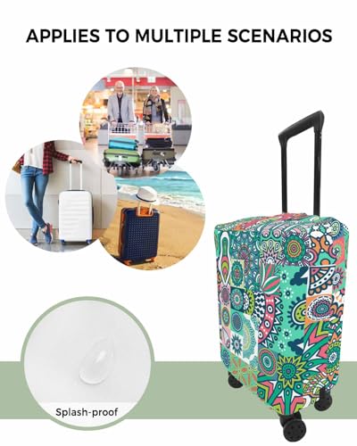 Travel Luggage Cover Spandex Elastic Suitcase Cover for Luggage, Scratch Proof Luggage Cover Protector for Trunk Case 22-25 Inch Luggage, Ethnic Style Mandala Morris Pattern Green4