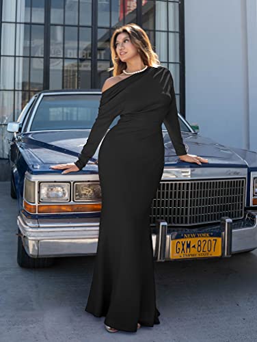 Ymduch Women's Sexy Elegant Long Sleeve Off Shoulder Bodycon Long Evening Formal Dress Black #TOP4