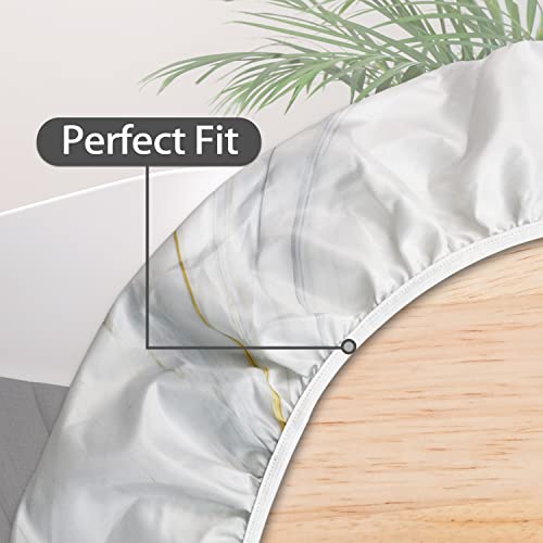 Round Vinyl Fitted Tablecloth With Elastic Edge Plastic Round Table Cover Waterproof Reusable Round Elastic Tablecloth Wipeable For Indoor Outdoor (Gold Marble, Fits Tables Up To 36"-44" Diameter) #TOP3