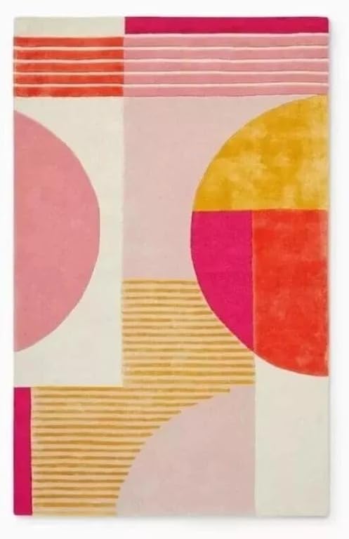 10x14 Ft Hand Tufted Wool Area Rug, Modern Abstract Geometric Pink Yellow & Beige Design, Premium Handmade Carpet for Living Room Bedroom & Home Décor