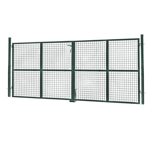 IDMarket - Puerta de jardín doble puerta 315 x 150 cm de acero verde con cerradura y asa