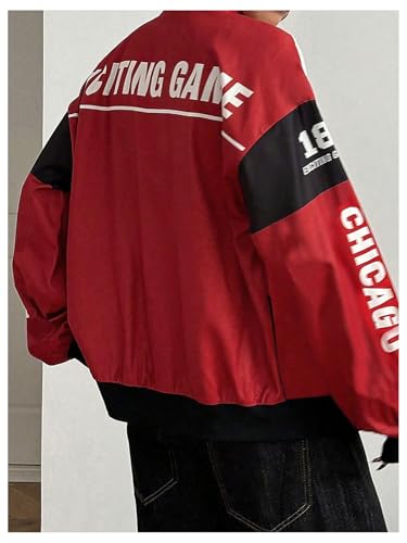 GORGLITTER Women's Racing Bomber Jacket Y2k Vintage Graphic Zip Up Lightweight Jackets Color Block Varsity Coats Streetwear3