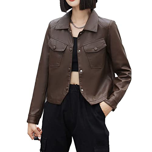 Veste en cuir femme manteau court d'automne de moto ajusté chic
