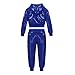 Girls Sequins Jackets Set 2 Piece Breathable Zip up Glitter Cropped Coats Pants Outfits Ribbed Cuffs (Blue, 7-8 Years)