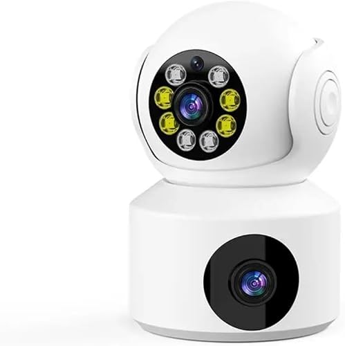 V380 Pro Dual Lens WiFi Security Camera, 1080P, 180° Wide Angle, 21x-40x Optical Zoom, Night Vision, Human Motion Tracking, Face Detection, LED Flashlight, White