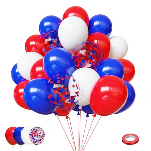 Image of Red White and Blue Balloons,60Pcs Red and Blue Balloons | 12in Latex Balloon for Independence Day Birthday Party Decorations
