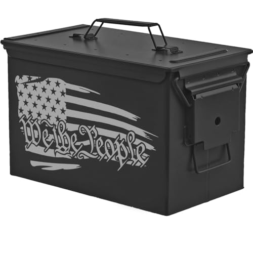 MIP Steel Ammo Can Storage Box Ammunition Case We The People American Flag (50cal, Black)