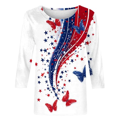 Image of Fourth of July Shirts for Women 3 /4 Sleeve Summer Tops American Flag Print T Shirt Patriotic 4th of July Shirts 2025
