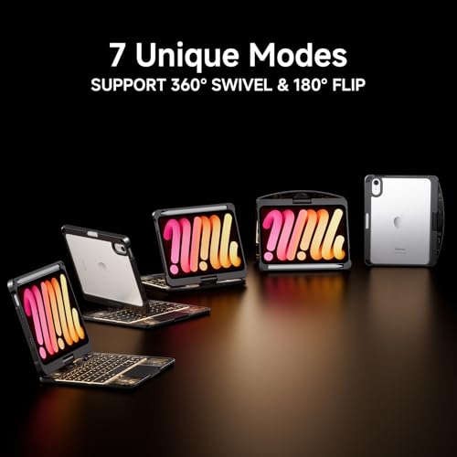 Image of Transparent Case with Keyboard for iPad mini 7 A17 Pro(2024) & Mini 6 (2021) 8.3 inch,7-Color Backlit,Wireless Keyboard, 360Rotating,with trackpad,Pencil Holder,with Shortcuts,Black