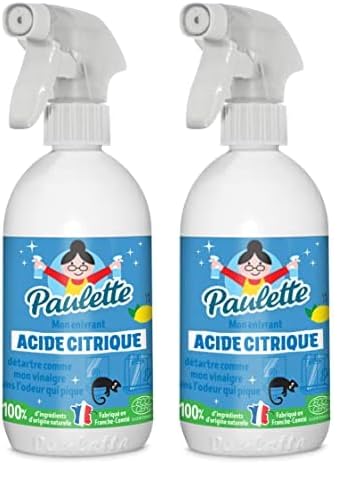 Paulette, Ácido cítrico líquido, desincrustante anticalcario, original, Ecocert, limpieza profunda, 500 ml (Paquete de 2)