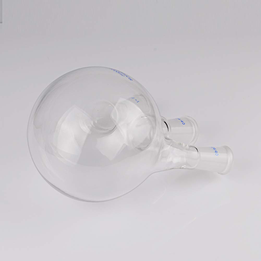 Labasics Vidrio 1000ml RBF Matraz de Fondo Redondo con 3 Cuellos de Ángulos, 3 Neck Round Bottom Flask con Junta Exterior 24/40 Central y Lateral Estándar - 1000ml