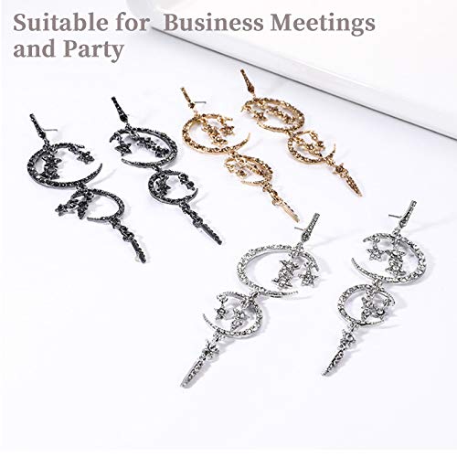 Moon and Star Drop Earrings Exaggerated Fashion Long Drop Dangle Stud Drop Earrings for Women,Black3