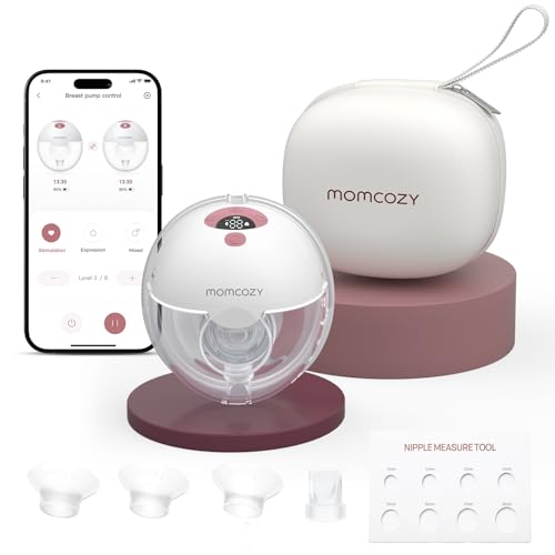 Momcozy M5 Smart APP Controlled Wearable Breast Pump, Hands-Free Wireless Electric Pump, 3 Modes 9 Suction Levels, BPA-Free, Portable Lightweight, 24mm Flange, 1-Pack Cozy Red