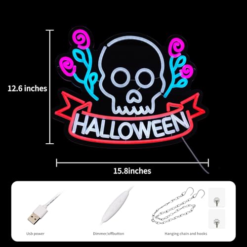 Image of Halloween Neon Sign Skull Neon Light for Wall Decor Colorful Neon Signs USB Powered LED Neon Light for Bedroom Bar Man Cave Club Decor