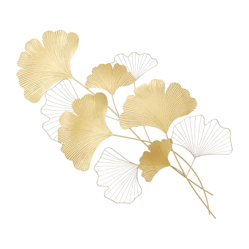 CHERIKIU 3D Wandbild Ginkgo aus Metall in gold, 55x110cm Wanddeko Blätter Wandverzierung Wandskulpturen Hintergrund Wand Wohnzimmer Dekoration für Wohnhäuser Villenmodelle Hotelrestaurants