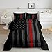 Erosebridal American Flag Comforter Set Queen Black Grey Red Line Flag Bedding Set for Men Boys Kids Girls Novelty Star Stripe Down Comforter Retro Vintage Flags Bedding Sets & Collections