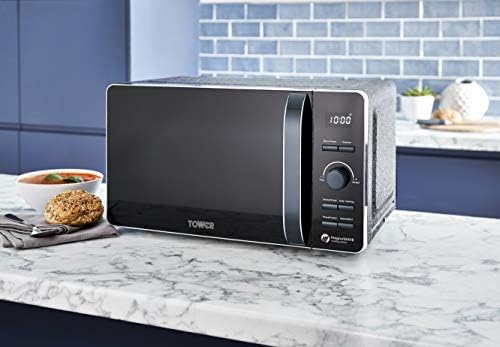 Tower T24031BLU Microwave, Ice Diamond Collection, Large 20 Litre Capacity with Digital Timer, 6 Power Levels and Pull Handle Door, 800 W, Steel, Blue