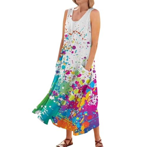Plus Size Cotton Linen Summer Dresses for Curvy Women 2025 Sleeveless Maxi Vacation Beach Sundresses with Pockets