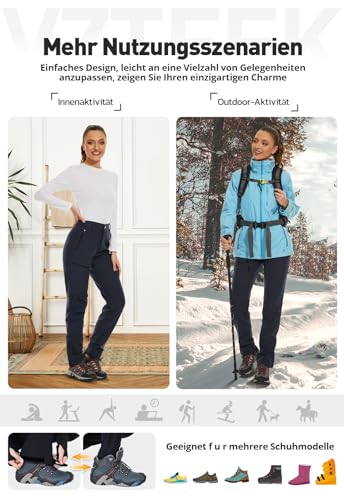 Vzteek Damen-Wanderhose-Thermohose-Skihose-Schneehose-Softshellhose-Wasserdicht Winter Warm Gefüttert Arbeitshosen Regenhose Trekkinghose Outdoor Hosen für Damen Cargohose (Navy,L)