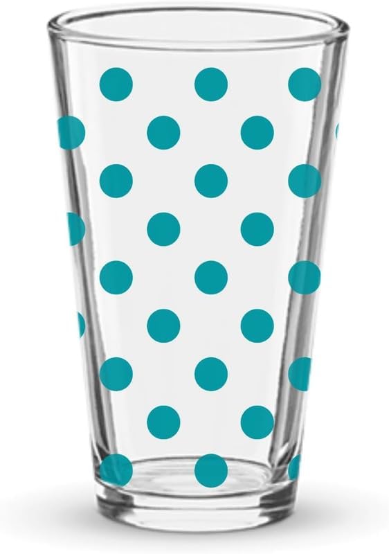 Polka Dots Pint Glass, Polka Dot Pint Glasses, 16oz Printed Pint Glass (6 Pack Teal Polka Dots)