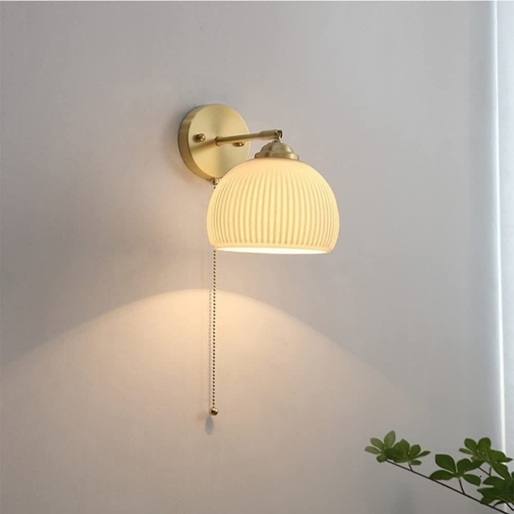 PRIMUZ Brass Wall Lamp Nordic Wall Lights with Pull Cord Switch Glass Wall Sconces Wall Mounted Lamp Hotel for Living Room Bedroom Corridor Stairs Porch Hall Study Reading Hallway Dresser
