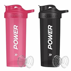 POWER Shaker Bottle For Protein Powder 700 ml (Pack Of 2) With Mixer Ball , BPA Free Leak Proof Screw On Lid , Secure Drink Flip Cap, Sports Gym Supplement Protein Powder Shake Bottle (Black-Pink)