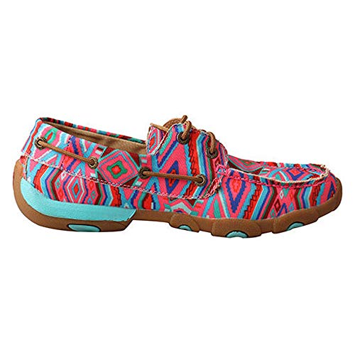 Image of Twisted X Women's Boat Shoe Canvas Driving Moccasins, Pink /Multi, 6 Medium