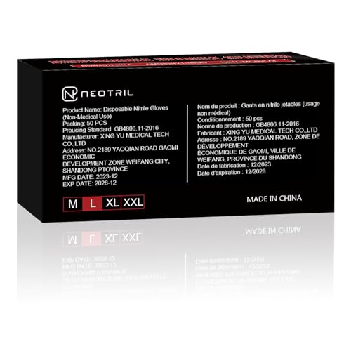 NEOTRIL 8 Mil Heavy Duty Disposable Nitrile Gloves with Raised Diamond Texture Grip Rubber Gloves, Latex & Powder Free Mechanic Glove for Household Cleaning, Black | 50 Pcs - Thumbnail 7