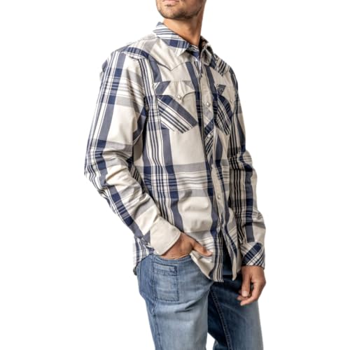 Kimes Ranch Men's Double R Long Sleeve Shirt – Coolmax Technology, Western Plaid Button-Up, Pearl Snap Buttons, Double Chest