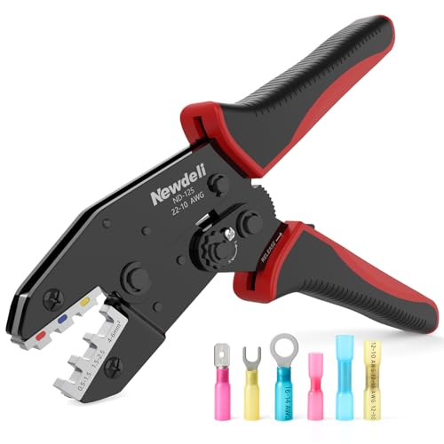 Image of Newdeli Wire Crimping Tool for Heat Shrink Wire Connectors - AWG 22-10 Ratchet Wire Crimper Tool for Electrical Insulated Nylon Wire Terminals Heatshrink Butt Connectors Ratcheting Crimping Plier