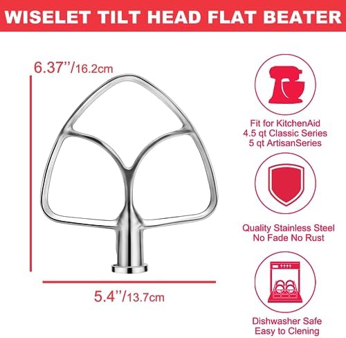 Stainless Steel Flat Beater for KitchenAid 4.5qt-5qt Tilt-Head Stand Mixer, Fit for Classic, Classic Plus and Artisan Mixer K45SS, KSM75, KSM90, KSM110, KSM125, KSM150 Heavy Duty and Dishwasher Safe - Thumbnail 4