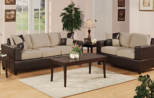 BOBKONA Seattle Microfiber Sofa and Loveseat 2-Piece Set in Mushroom Color