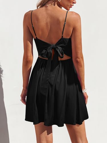 Image of CUPSHE Women's Floral Mini Sundress Twisted V Neck Sleeveless Short Dress Self Tie Back Summer Vacation Beach Dress
