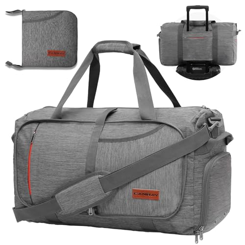 Canway 65L Foldable Duffle Bag with Shoes Compartment, Water-Resistant Packable Travel Duffel for...