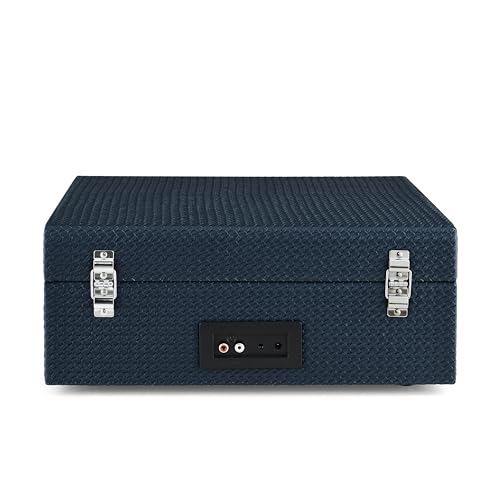 Image of Crosley CR8017B-NY Voyager Record Player, Dark Navy | 3-Speed Turntable, Bluetooth In / Out, Built-in Full-Range Stereo Speakers, Adjustable Pitch Control