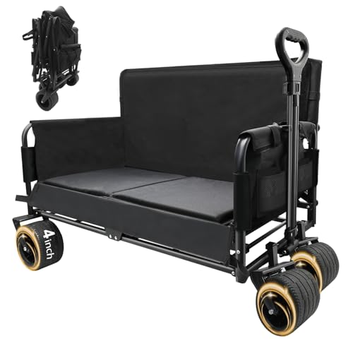 Image of Collapsible Foldable Wagon Cart with Wheels 240L Capacity Folding Sports Wagons, 560LBS Load Large 3-in-1 Grocery Heavy Duty Carts for Sand, Beach, Camping, Fishing