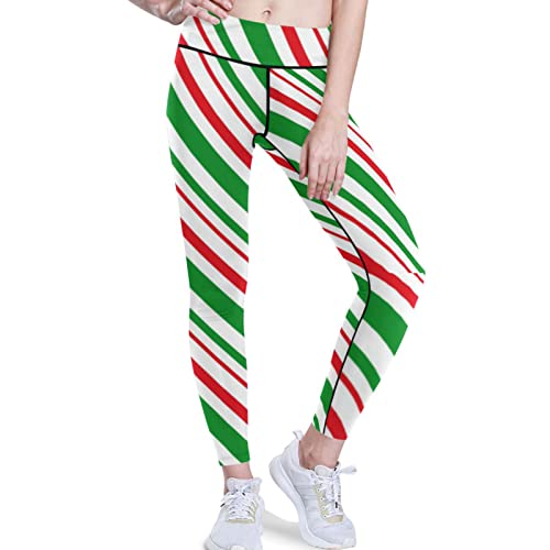 visesunny High Waisted Leggings for Women Peppermint Candy Cane Christmas Stripe Tummy Control Workout Running Hiking Autumn Yoga Pants