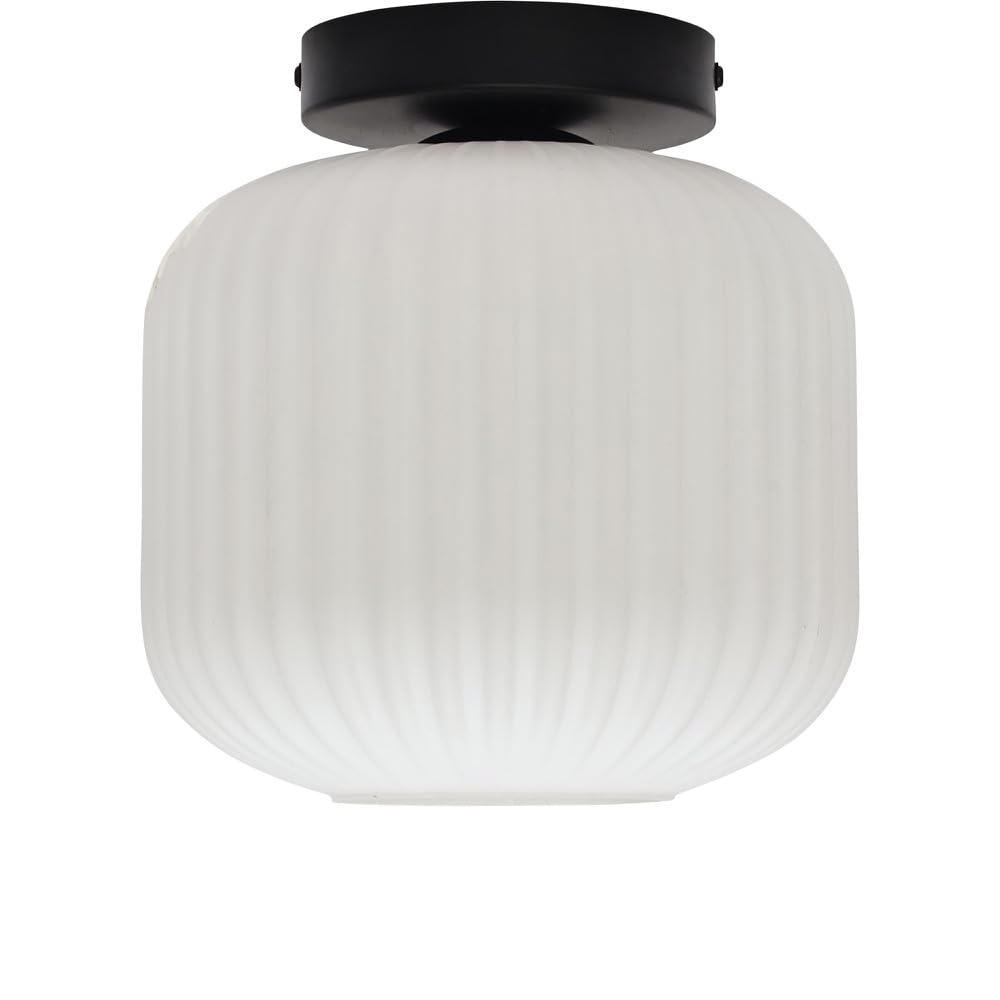 B&Q -  BentoWhite Ribbed Glass Black Ceiling Light Fitting