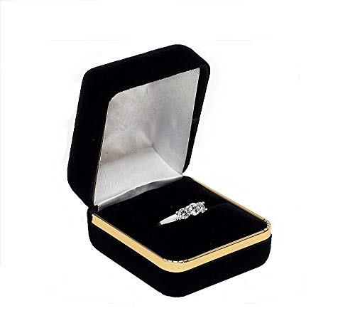 Elegant Black Velvet Ring, Coin, Earring-Studs, Cuff-Link Jewelry Gift Box With Brass Trim Premium Quality With White Satin And Black Velvet Lined Inside The Box And Metal Hinge (Sr3-Black) #TOP1